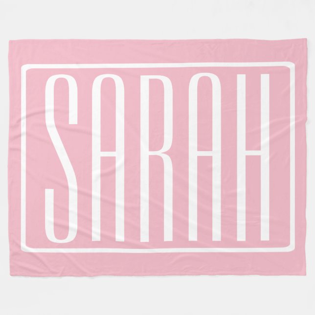 Bold & Modern Your Name or Word | White On Pink Fleece Blanket (Front (Horizontal))