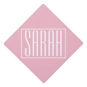 Bold & Modern Your Name or Word   White On Pink Graduation Cap Topper