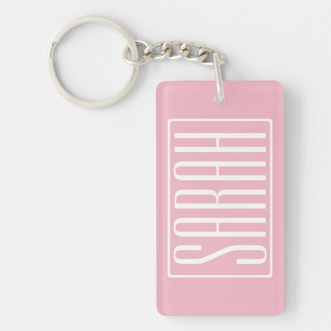 Bold & Modern Your Name or Word | White On Pink Keychain (Front)