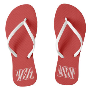Bold & Modern Your Name or Word   White On Red Flip Flops
