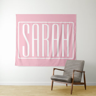 Bold & Modern Your Name or Word   White/Pale Pink Tapestry