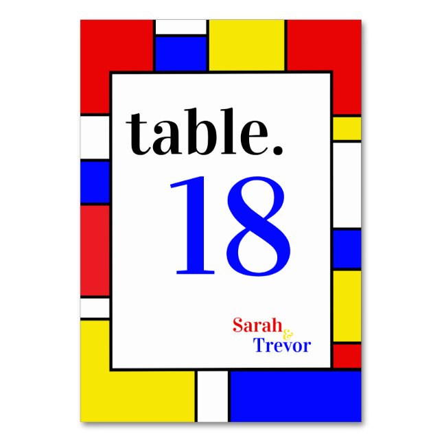 Bold Mondrian Inspired Retro Geometric Art Table Number (Front)