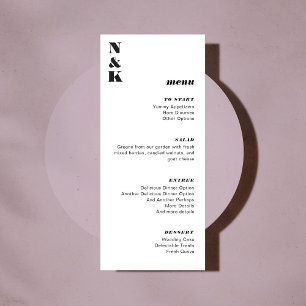 Bold Monogram Black and White Wedding Customizable Menu
