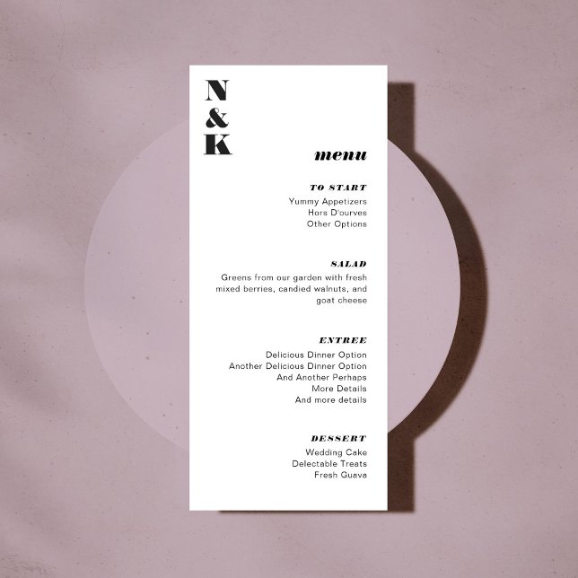 Bold Monogram Black and White Wedding Customizable Menu (Creator Uploaded)