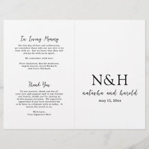 Bold Monogram Black and White Wedding Program