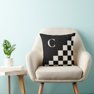 Bold Monogram Black Cream Geometric Pattern Throw Pillow