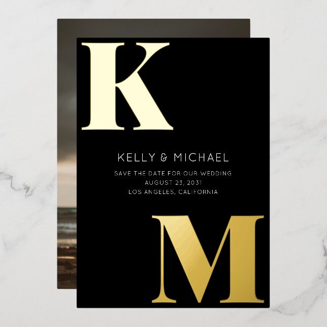 Bold Monogram Black Initials Modern Photo Wedding (Front/Back)