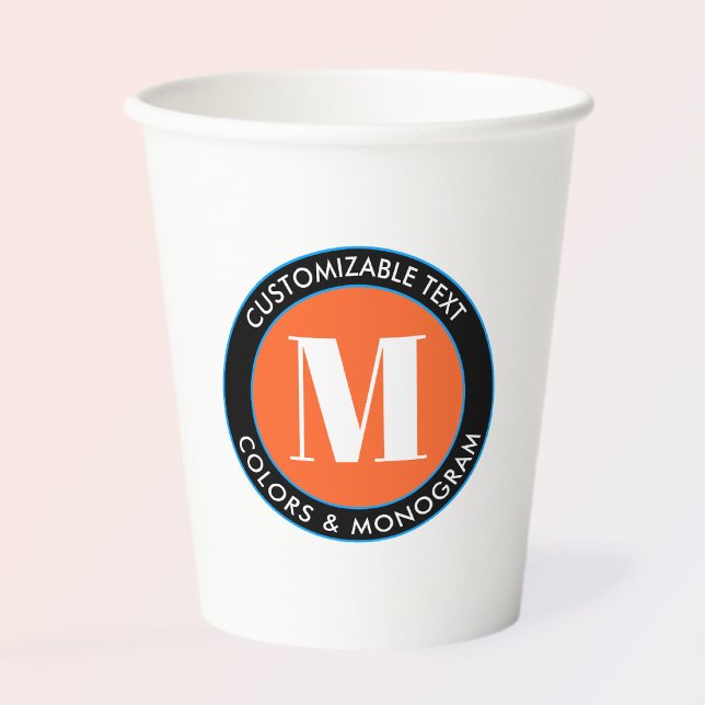 Bold Monogram | Black White Orange & Blue Paper Cups (Creator Uploaded)