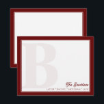 Bold Monogram Dark Red Family Stationery Card<br><div class="desc">This design features a bold, faded monogram in the background and space for a name/text on the bottom. Click the customize button if you would like to adjust the design elements and/or further modify the text! Variations of this design, additional colours, as well as coordinating products are available in our...</div>