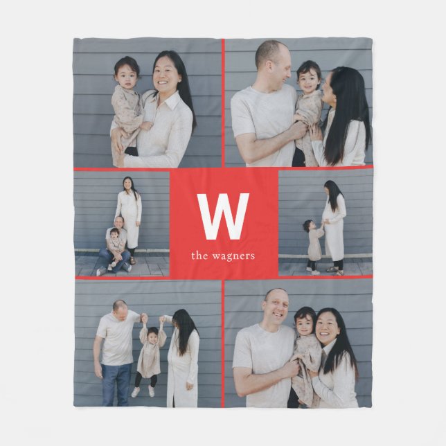 Bold Monogram Editable Colour Custom Photo Blanket (Front)