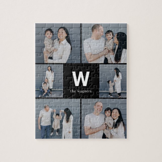 Bold Monogram Editable Colour Photo Collage Puzzle (Vertical)