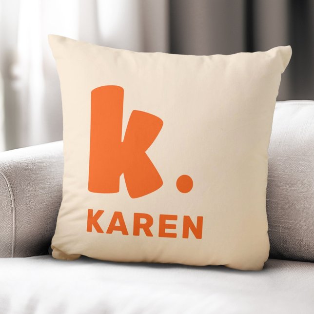 Bold monogram initial and name orange throw pillow (Bold monogram initial and name orange throw pillow)