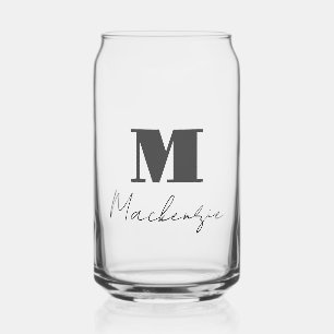 Bold Monogram Initial Fancy Script  Can Glass