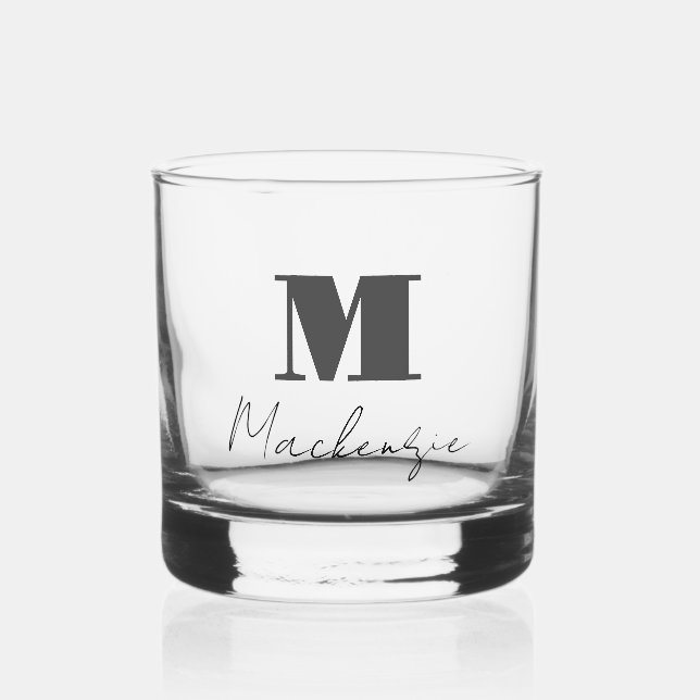 Bold Monogram Initial Fancy Script Custom Whiskey Glass (Front)
