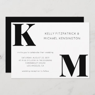 Bold Monogram Initials Minimal QR Code Wedding Invitation