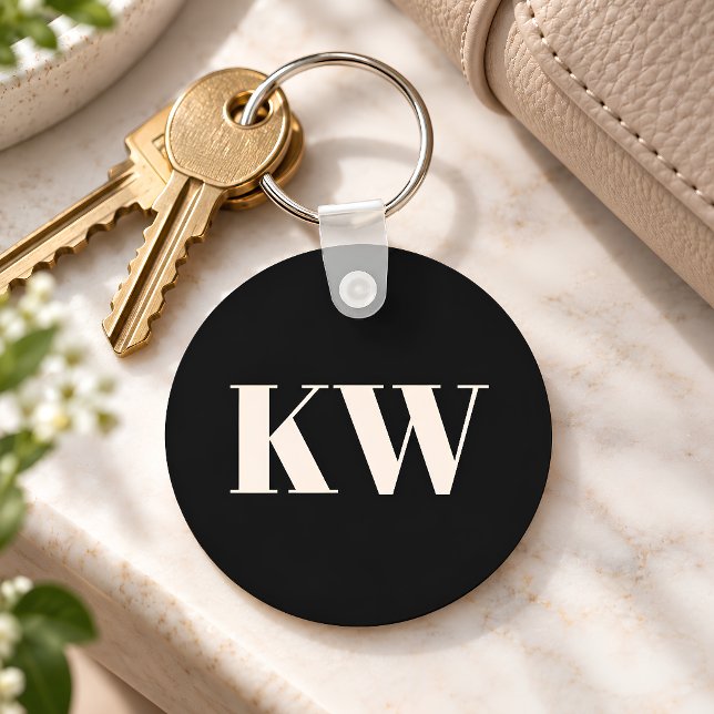 Bold Monogram Initials Personalized Custom Black Keychain (Creator Uploaded)