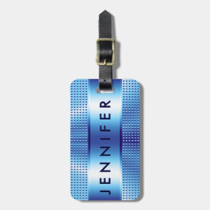 Bold Monogram, Metallic Blue Pattern Design Luggage Tag