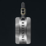 Bold Monogram, Metallic Silver Grey Pattern Design Luggage Tag<br><div class="desc">Monogramed metallic design silver grey stainless steel and geometric pattern. Oversized and bold monogram</div>