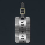 Bold Monogram, Metallic Silver Grey Pattern Design Luggage Tag<br><div class="desc">Monogramed metallic design silver grey stainless steel and geometric pattern. Oversized and bold monogram</div>