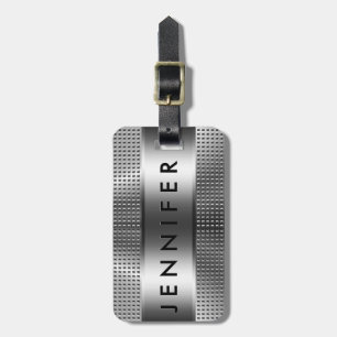 Bold Monogram, Metallic Silver Grey Pattern Design Luggage Tag
