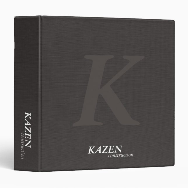 Bold Monogram Minimalist Linen Fabric Construction Binder (Front/Spine)