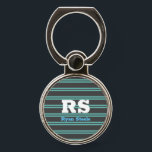 Bold Monogram & Name, Lt. Teal Lines on Dark Grey Phone Ring Stand<br><div class="desc">Personalize bold white monogram on light teal lines on dark grey background.</div>