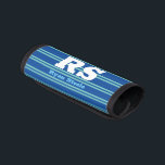 Bold Monogram & Name, Lt Teal Lines on Deep Blue Luggage Handle Wrap<br><div class="desc">Personalize bold white monogram and name on light teal lines on deep blue background.</div>