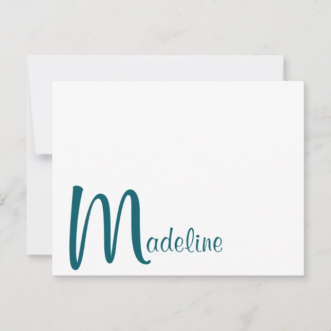 Bold Monogram Name Script Dark Teal Note Card (Front)