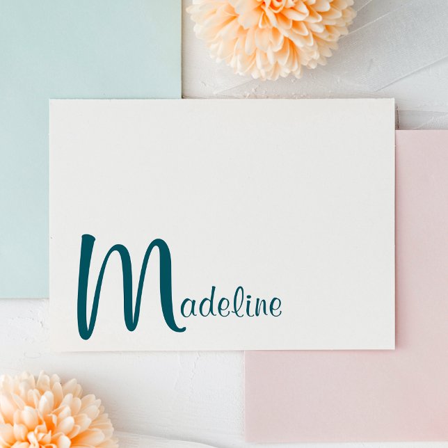 Bold Monogram Name Script Dark Teal Note Card (Creator Uploaded)
