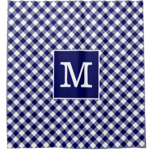 Bold Monogram Navy Blue and White Gingham Pattern