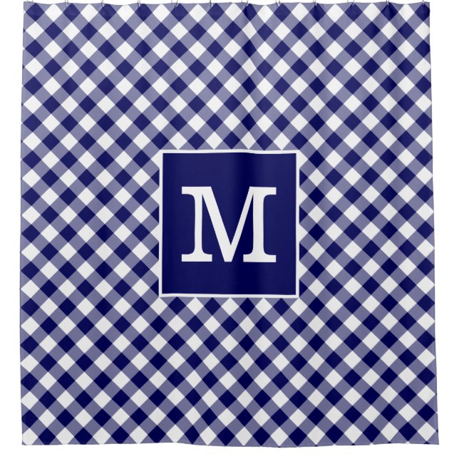 Bold Monogram Navy Blue and White Gingham Pattern (Front)