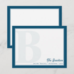 Bold Monogram Navy Blue Family Stationery Card