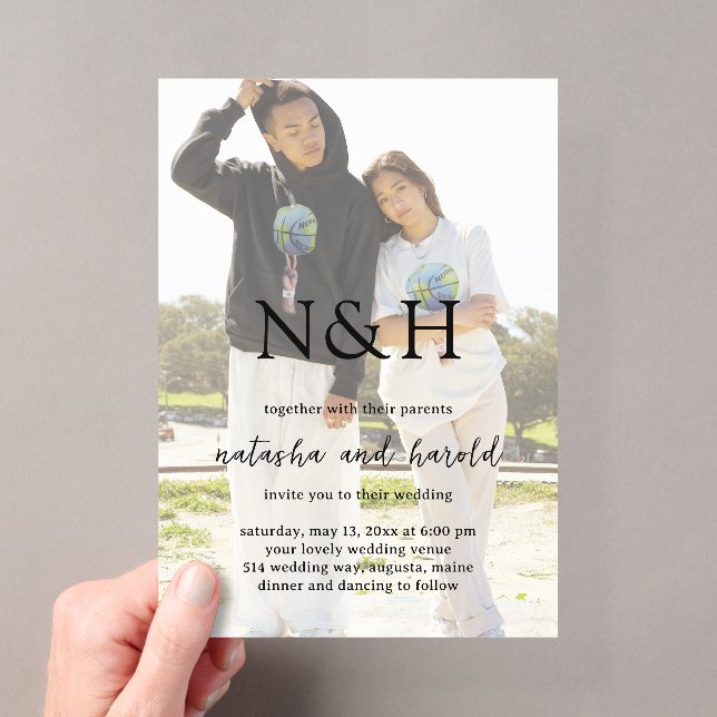 Bold Monogram Photo Modern Wedding Acrylic Invitations (Insitu (Handheld))