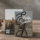 Bold monogram photos names boho qr code wedding invitation<br><div class="desc">A modern, bold monogram and elegant wedding invitation with custom names with a hand written marker brushed calligraphy in black and white with 2 photos and black overlay. All the text, names and background colours are customizable. A simple and minimalist invitation. Add your qr code for an all in one...</div>
