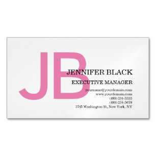 Bold Monogram Pink White Modern Plain Magnetic Business Card