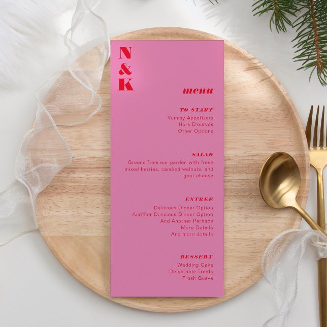 Bold Monogram Red and Pink Wedding Customizable Menu (Creator Uploaded)