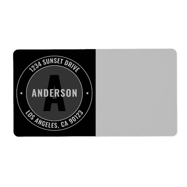 Bold Monogram & Return Address Etc. | Black & Grey (Front)