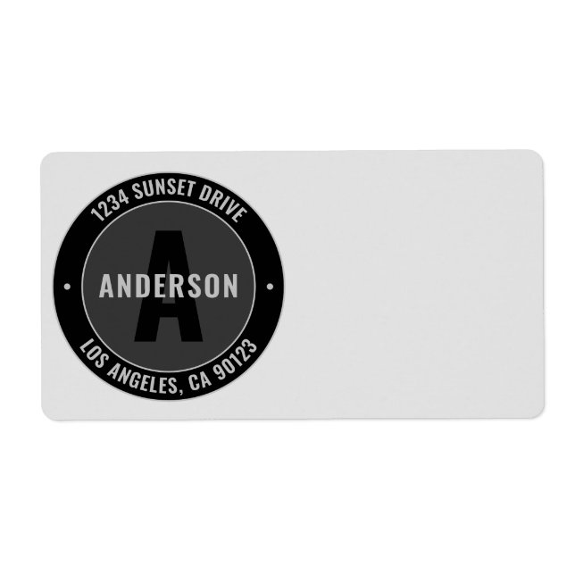Bold Monogram & Return Address Etc. | Black & Grey (Front)