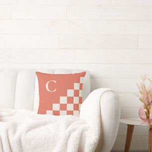 Bold Monogram Terracotta Cream Geometric Pattern Throw Pillow