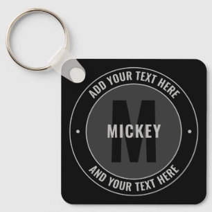 Bold Monogram & Text Black & Grey Keychain