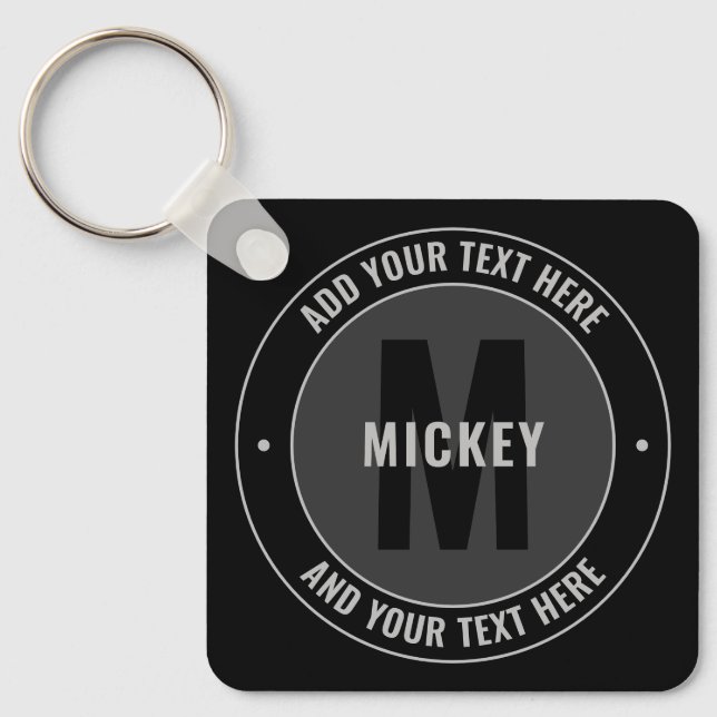 Bold Monogram & Text | Black & Grey Keychain (Front)