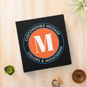 Bold Monogram & Text   Black White Orange & Blue Binder