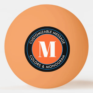 Bold Monogram & Text   Black White Orange & Blue Ping Pong Ball