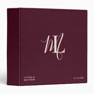 Bold Monogram Wedding Album Wine Red Linen Binder