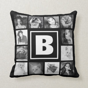 Bold Monogram with 12 Instagram Photos Throw Pillow