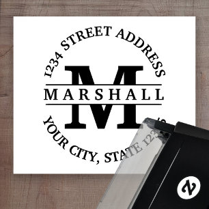 Bold Monogram with Name and Return Address Self-inking Stamp