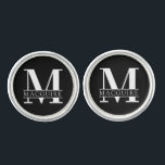 Bold Monogram with Name | Black Cufflinks<br><div class="desc">A unique monogram cufflink with your unique Monogram letter and name.</div>