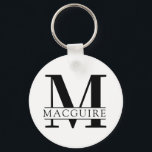 Bold Monogram with Name | White Keychain<br><div class="desc">A unique yet minimal monogram button keychain with your unique monogram letter and name.</div>
