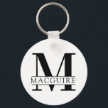 Bold Monogram with Name | White Keychain<br><div class="desc">A unique yet minimal monogram button keychain with your unique monogram letter and name.</div>