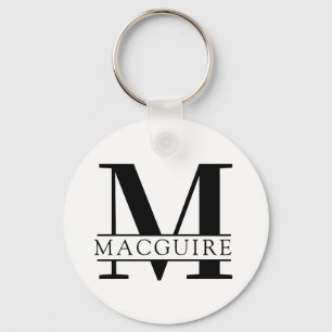 Bold Monogram with Name   White Keychain